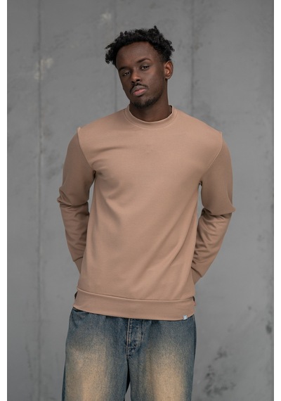Fbı Slimfit Modal Kumaş Baharlık Sıfır Yaka Likralı Sweatshirt Açık Kahverengi
