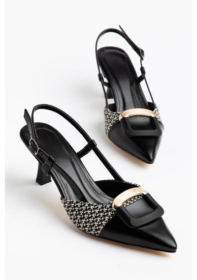 Suins Lady Model Kadın Stiletto İki Renk Ayakkabı 7 Cm Siyah