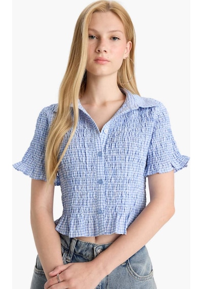 Defacto Coool Fitted Dokulu Kısa Kollu Gömlek F4645ax25hsbe343 Mavi