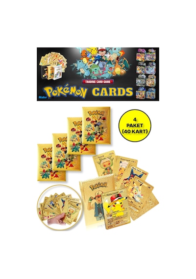 Pokemon Oyun Kartı Tcg Gold Booster Pack - 4 Paket 40 Kart