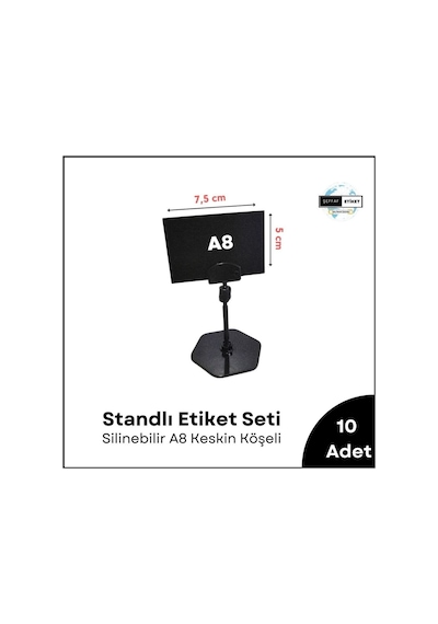 10 Ad Standlı Etiket Tutucu Ve A8 Silinebilir Siyah Etiket Seti