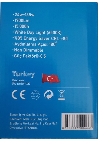 Seldur 24w Mango Led Ampul E27 6500 K Beyaz Işık Beyaz Işık E27 Led Ampul 24 Watt Yok