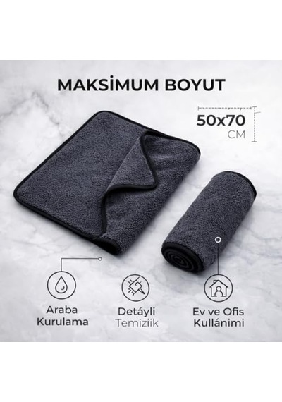 Sogud Mikrofiber Oto Kurulama Bezi 50x70 Cm 550 Gsm Süper Emici Araç Kurulama Havlusu, İz Bırakmaz & Çizmez, Tek Silmede Kurutma, Profesyonel Oto Temizlik Bezi - Siyah