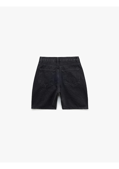 Koton Taş Detaylı Cepli Pamuklu Straight Fit Jean Kapri Şort Siyah 5sal40289md Siyah
