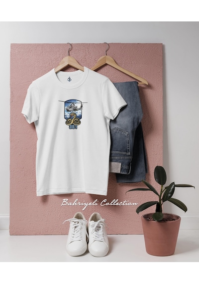 Oversize Deniz Hava Komutanlığı Kobra Helikopteri Tasarımlı Unisex T-shirt Beyaz