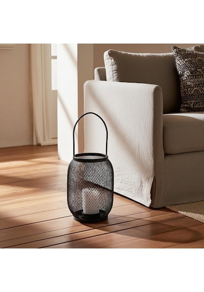 Deconox Ferforje Siyah Metal Fener Mumluk - 32 Cm Kulplu Büyük Boy - Dekoratif Masa Ve Bahçe Aydınlatma Kafesi 15x2 Diğer