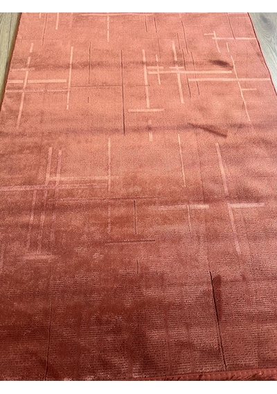 Kiremit Rengi Lotus Bambu Model Altı Kaymaz Makine Dokuma Halı-858 Renkli