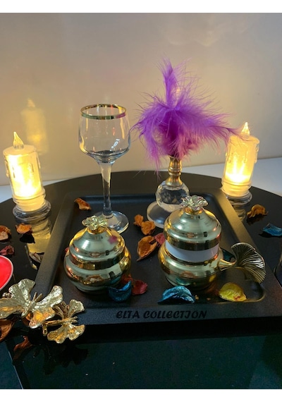 Alfafe Home 5 Parça Gold Detaylı Kahve Sunum & Damat Kahve Seti Siyah