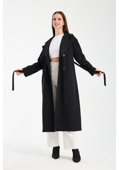Oversize Rüzgarlık Detaylı Trençkot Siyah