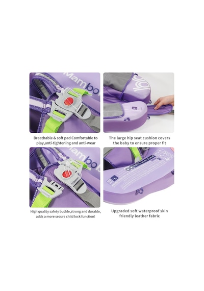 Mambobaby Yüzme Simidi - Purple Constract, Emniyetli, Gölgelikli Ve Ayak Destekli