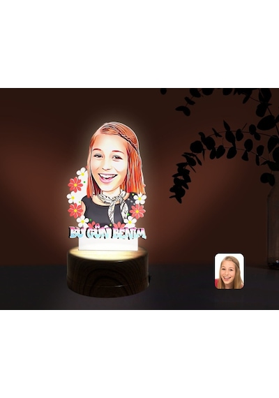 Kişiye Özel Kadınlar Günü Karikatürlü Dekoratif 3D Biblo Led Işık(481493251) Çok Renkli