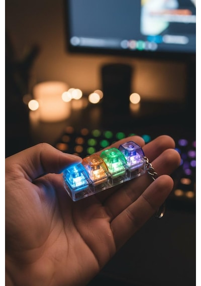 Busstier Işıklı Klavye Gerginlik Giderici Anahtarlık, Mekanik Tuşlu Click Sesli Rgb Led Işıklı Mini Klavye Anaht
