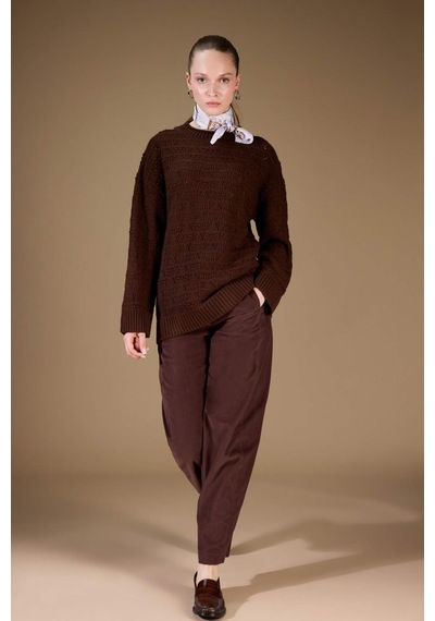 Defacto Regular Fit Bisiklet Yaka Ajurlu Triko Tunik G0710ax25wnbn330 Kahve-bn330
