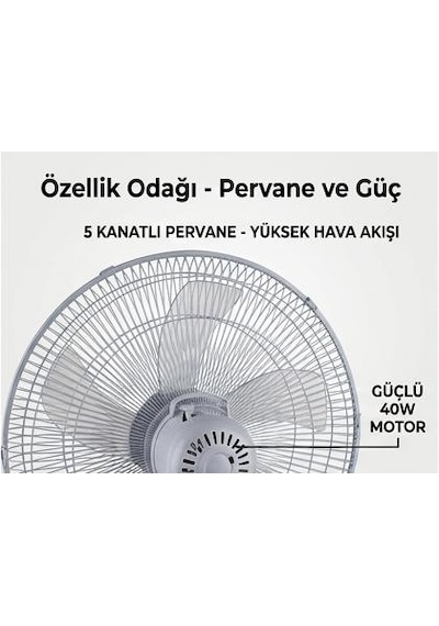 Sunny Sn8vntstnd03b 16 İnç Ayaklı Vantilatör Beyaz - 5 Kanatlı Pervane, 40w Güçlü Soğutma 3 Kademeli