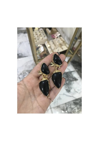 Siyah Gold Detaylı Küpe