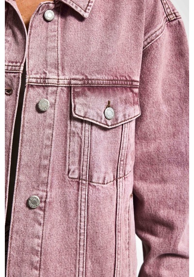 it's basic Kadın Lila 3s6-98 Oversize Özel Yıkamalı Bol Kesim Denim Ceket