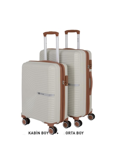 Mçs Bavul Orta Ve Kabin 2li Set Kırılmaz Silikon Valiz V374 Kemik/kahve Kemik