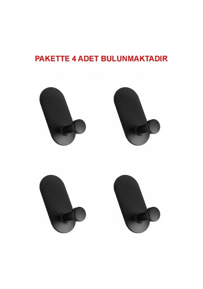 Askılık Yapışkanlı Mantar Oval Tekli Mat Siyah Pakette 4 Adet Siyah