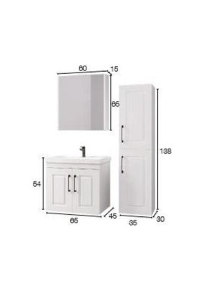 Denko Royal 65 Cm Beyaz Banyo Dolabı Takımı Ve Boy Dolabı