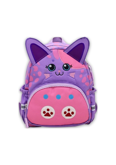 Anaokulu Kız Çocuk Sırt Çantası Sevimli Kedi Figürlü Mor Pembe Desenli