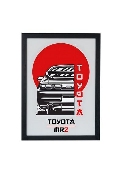 Toyota Mr2 Ahşap Çerçeveli Poster Tablo Orta Motor Jdm Spor Siyah