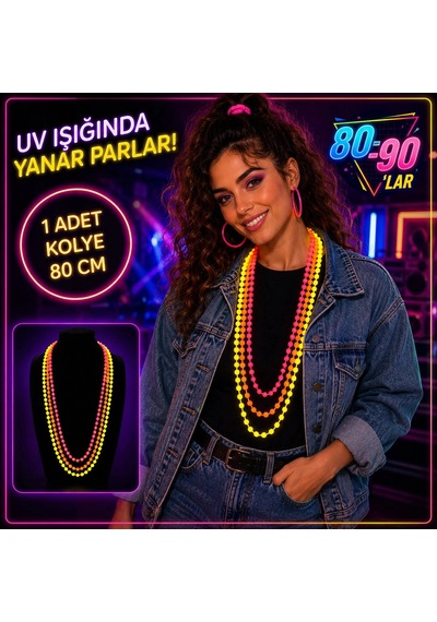 80& 39 Ler 90& 39 Lar Uv Glow Parti Kolyesi 3& 39 Lü Set "