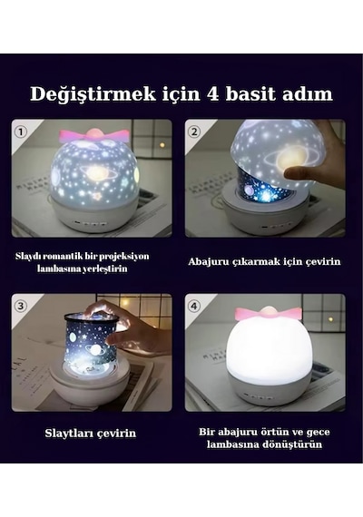 Yıldızlı Projektör Gece Lamba Dönen Gökyüzü Çocuklar İçin Hediye