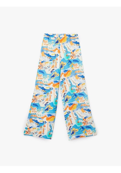 Koton Keten Karışımlı Desenli Bol Paça Pantolon Mavi Desenli 5sak40163ew Mavi Koton Keten Karışımlı Desenli Bol Paça Pantolon Mavi Desenli 5sak40163ew Mavi