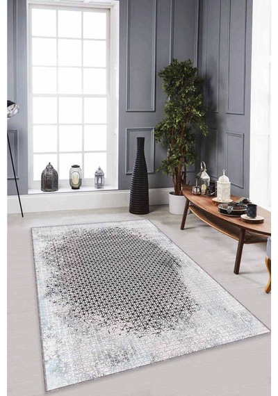 Gri Modern Klasik Kaymaz Tabanlı Dekoratif Halı Ar550n11