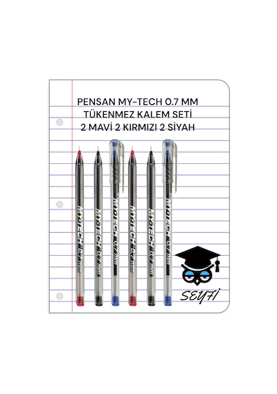 Pensan My-tech 0.7 Mm Tükenmez Kalem Seti 2 Mavi 2 Kırmızı 2 Siyah Çok Renkli