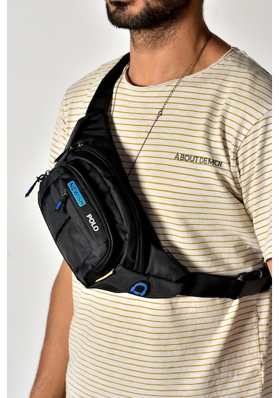Tuldar Deri Usb Kulaklık Çıkışlı Crossbody Çapraz Göğüs Omuz Ve Bel Çantası Tul360 Siyah - Mavi
