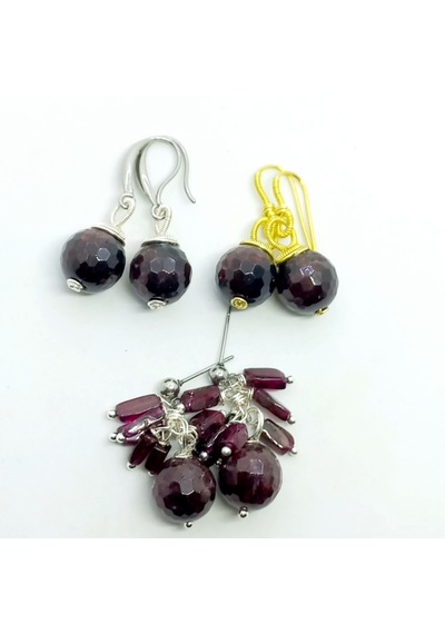 2638 Faset Kesim Garnet Çelik Aparatlı El Yapımı Küpe Bordo