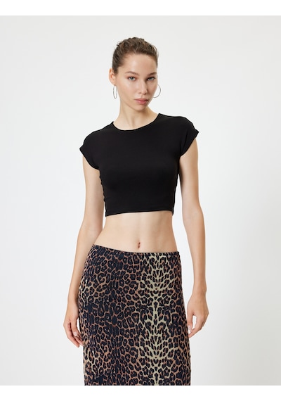 Koton Basic Tişört Kap Kol Bisiklet Yaka Modal Karışımlı Slim Fit Siyah 5wal10291ık Siyah