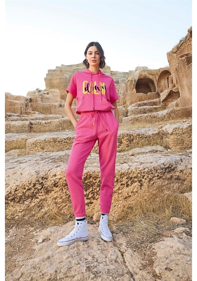 Monamise Kadın Kapüşonlu "calm Down" Eşofman Takımı 23089 Pembe