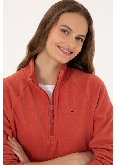 U.S. Polo Assn. Kadın Kiremit Fermuarlı Dik Yaka Polar Sweatshirt 50316714-VR026