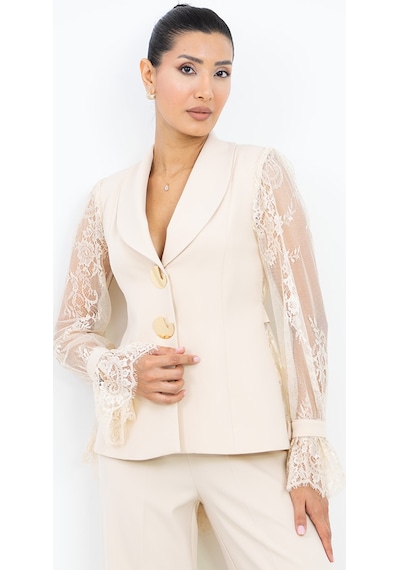 Dorne Moda Özel Seri Dantel Kollu Gold Düğmeli Şık Pantolonlu İkili Takım siyah Dorne Moda Özel Seri Dantel Kollu Gold Düğmeli Şık Pantolonlu İkili Takım siyah