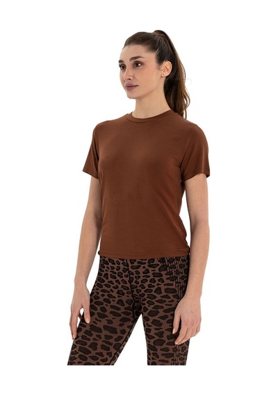 Inguz Sırt Bağlamalı Modal Yoga T-shirt Kahverengi