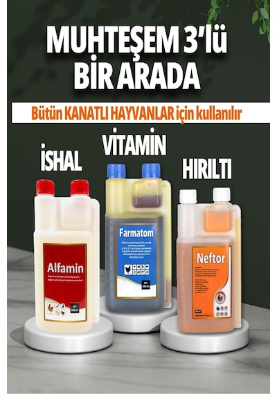 Munich Vet 3Lü Set Farmatom Vitamin Alfamin Ishal Neftor Hırıltı Seti - 500 Ml