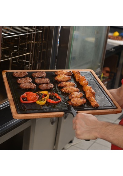 Lava Döküm Ahşap Ve Döküm Demir Hot Plate Servis Tahtası. Ölçü 30x40cm.