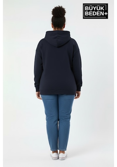 Süperlife Kadın Büyük Beden California 1974 Baskılı Kapüşonlu İnce Sweat Rahat Kalıp Hoodie Spr26bswk965 Lacivert