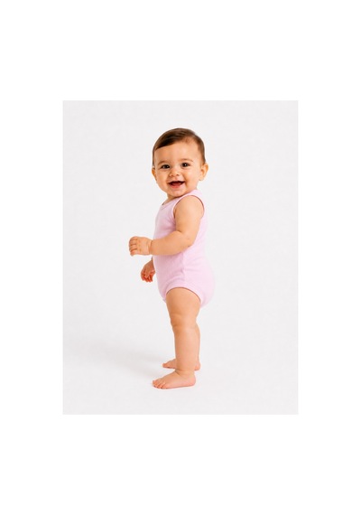 Bebek Atlet Body Pamuklu Ribanalı Çıtçıtlı Kolsuz Bebek Zıbını Pembe