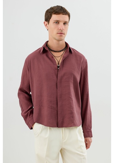 Antioch Modal Karışımlı Crop Fit Erkek Gömlek Bordo