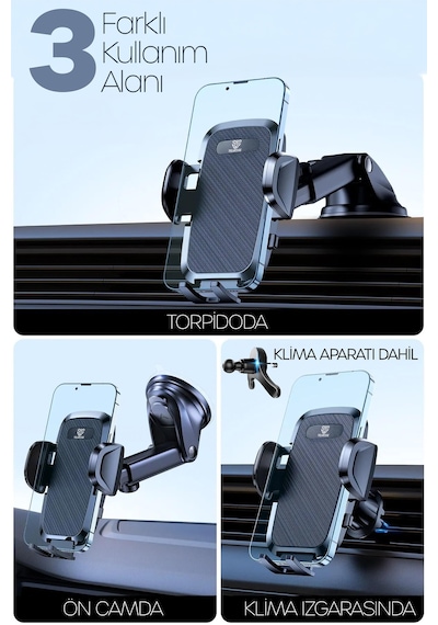 2 Modlu Klima + Torpido Araç Telefon Tutacağı Cam Havalandırma Vantuzlu Araba Telefon Tutucu Tt01