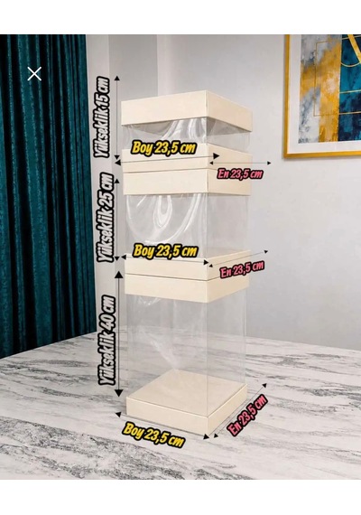 Asetat Gelin&damat Çeyiz Bohça Kutusu Fil Dişi 3'lü Set 1 Takım Şeffaf Katlanabilir Demonte Söz Nişan Hediyelik Büyük 23,5 23,5 40cm Orta 23,5 23,5 25cm Küçük 23,5 23,5 15cm