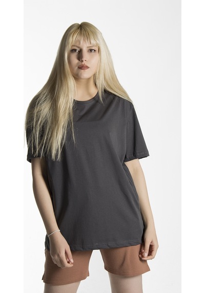 Kadın Antrasit Basic Bisiklet Yaka Oversize Pamuklu T-shirt Antrasit Kadın Antrasit Basic Bisiklet Yaka Oversize Pamuklu T-shirt Antrasit