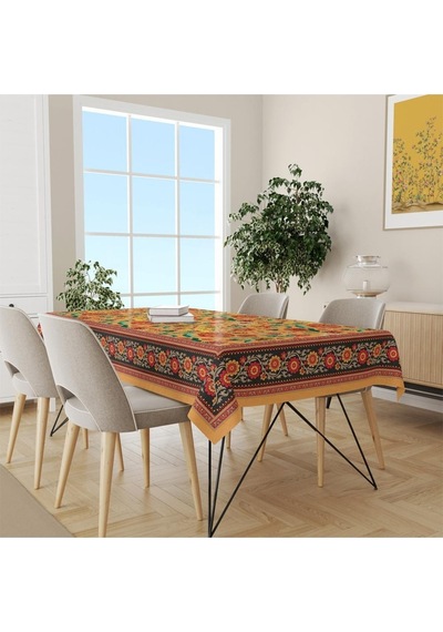 Orange Daisy Flowers Masa Örtüsü - İnce Keten, Uluslararası Yıkama Ve Solmama Sertifikası Çok Renkli