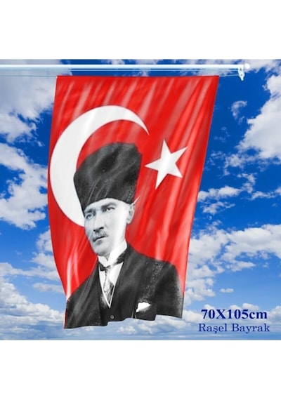 Asilmeydan Türk Bayrağı Kalpaklı Atatürk Fotoğraflı Türkiye Bayrağı 70x105 Cm Diğer