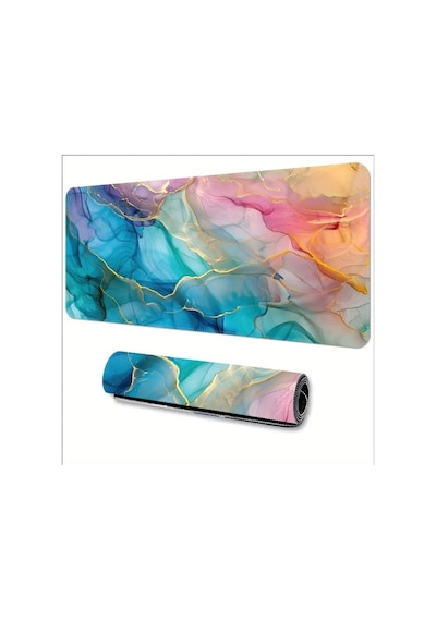 Sge Teknoloji 65x25 Cm Renkli Mermer Temalı Kaydırmaz Taban Speed Yüzey Oyuncu Mouse Pad Gaming