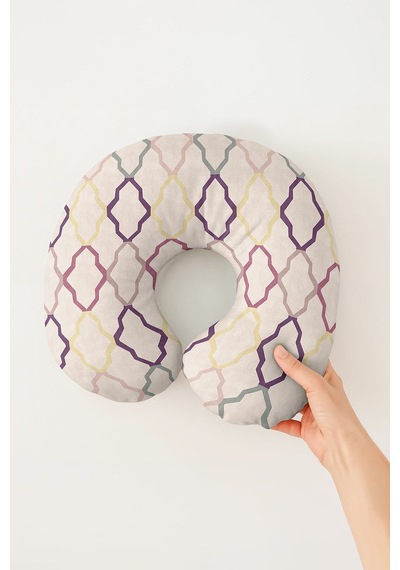 Geometrik Desenli Pamuklu Boyun Yastığı - Modern Pastel Renkli Yetişkin Seyahat Yastığı Mat Gün Doğumu Deniz Mavisi