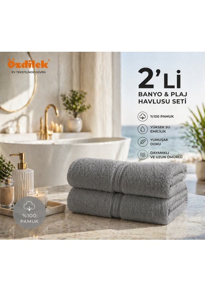 Özdilek Belda Plaj Havlusu 70x140 Cm Pamuklü Büyük Boy Yumuşak Havlu Yüksek Emici Hızlı Kuruyan Deniz, Plaj Havuz Havlusu Gri